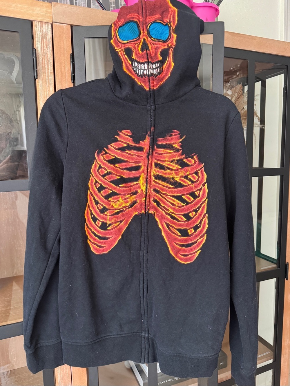 Y2K Tony Hawk Skeleton flames hoodie full zipper mask skull mesh skateboard 2000